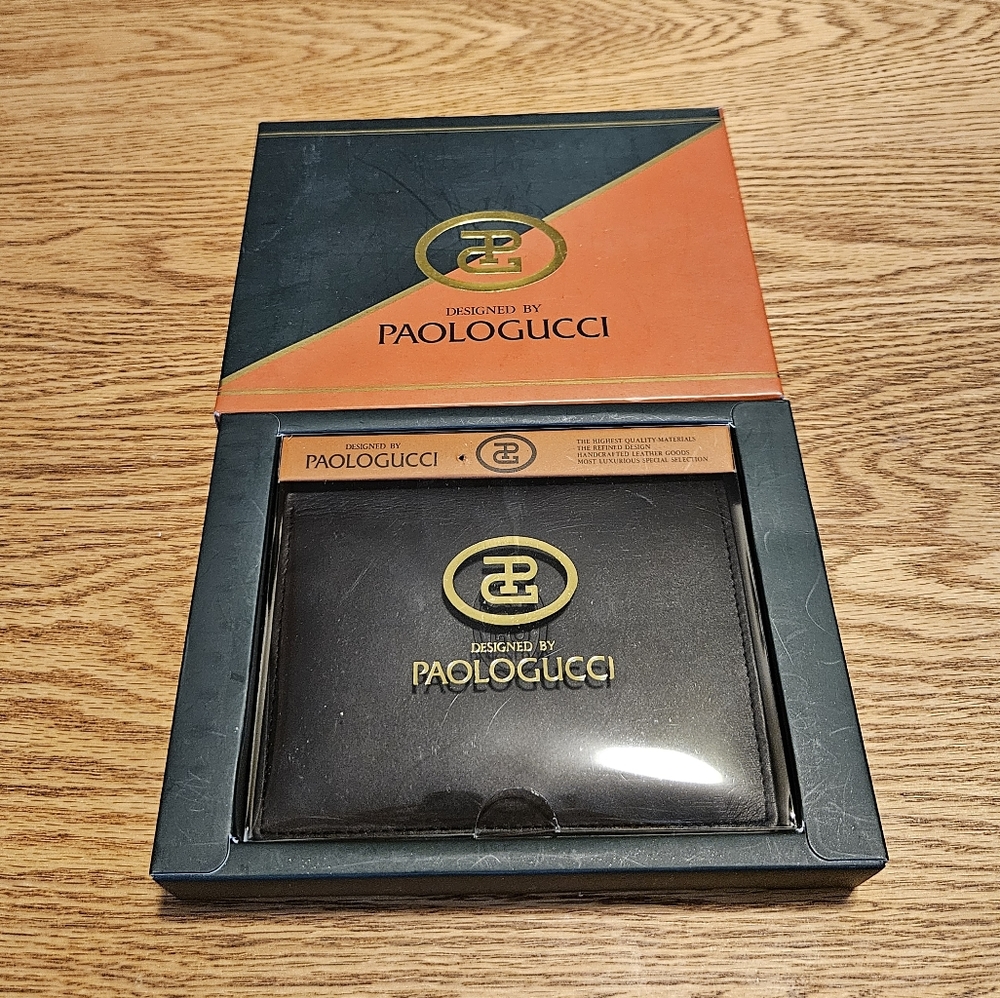 NEW Paolo Gucci Men's Bi-fold Wallet Black Leather in Box Vintage Deadstock